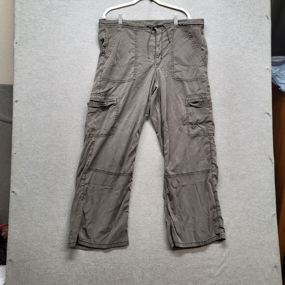 American Eagle Women Pants 18 Gray Cargo Y2K Drape Baggy Wide Leg High Waist